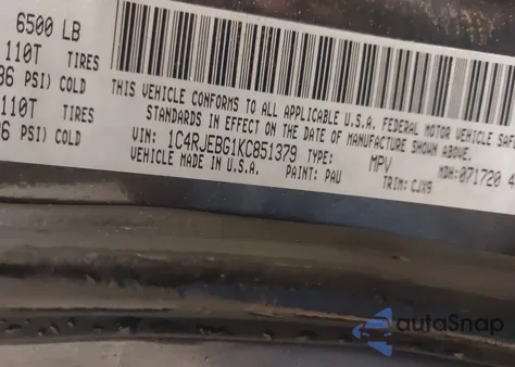 2019 Jeep Grand Cherokee Limited 4X2 z USA, uszkodzony, nr VIN 1C4RJEBG1KC851379